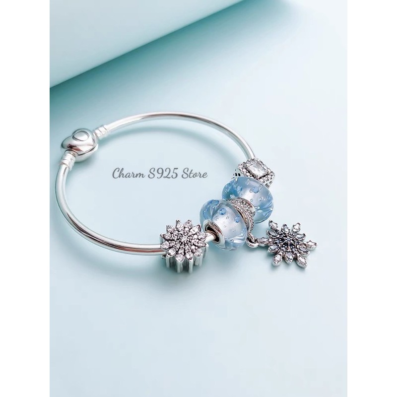 charm pan thuỷ tinh xanh ngọc bạc s925 cao cấp