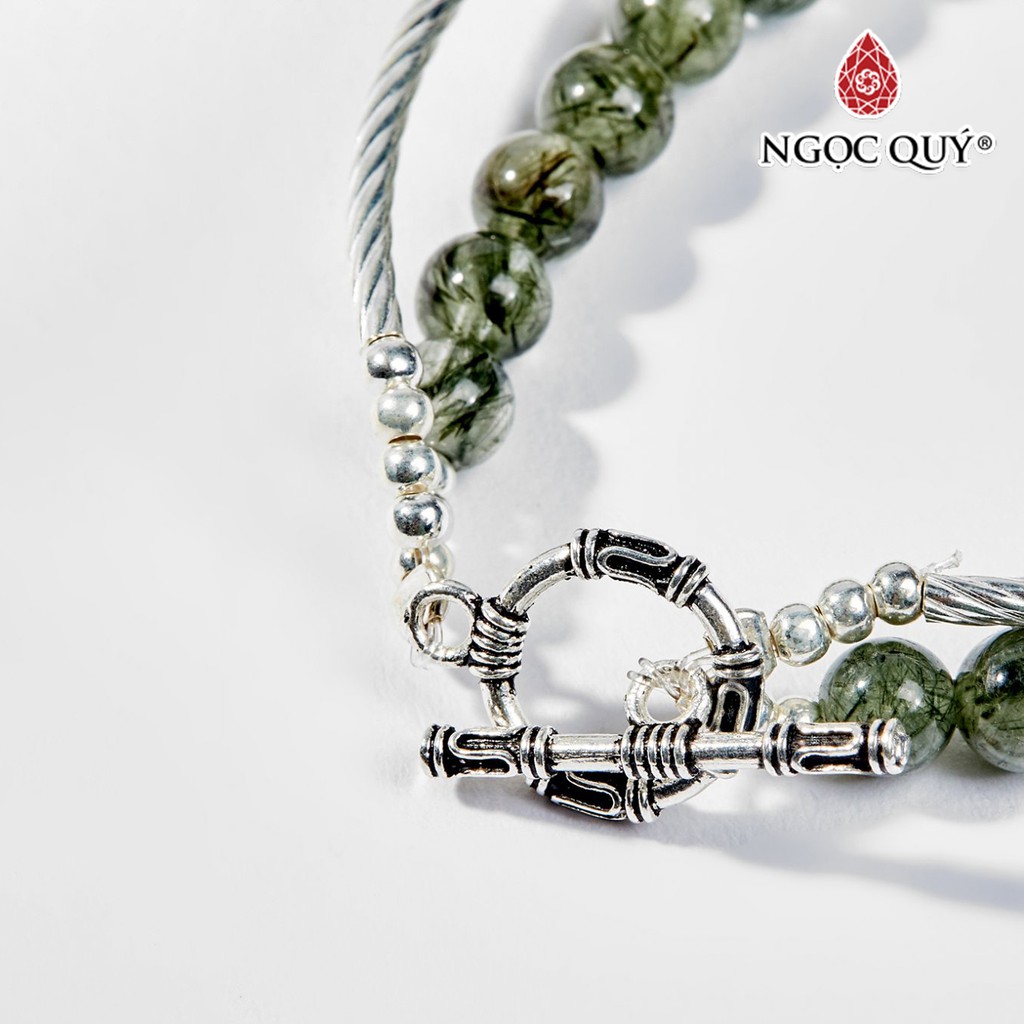 Vòng tay 2 lines TA tóc xanh charm hoa hạt 5mm - Ngọc Quý