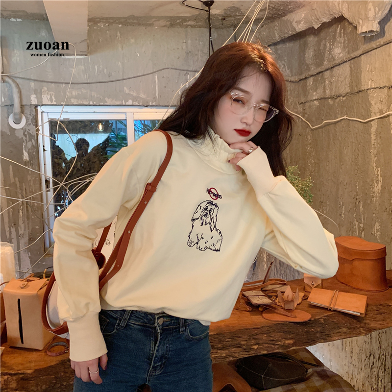 SUXI Áo Sweater Cổ Đứng Thêu Hình Hoạt Hình Xinh Xắn Cho Nữ