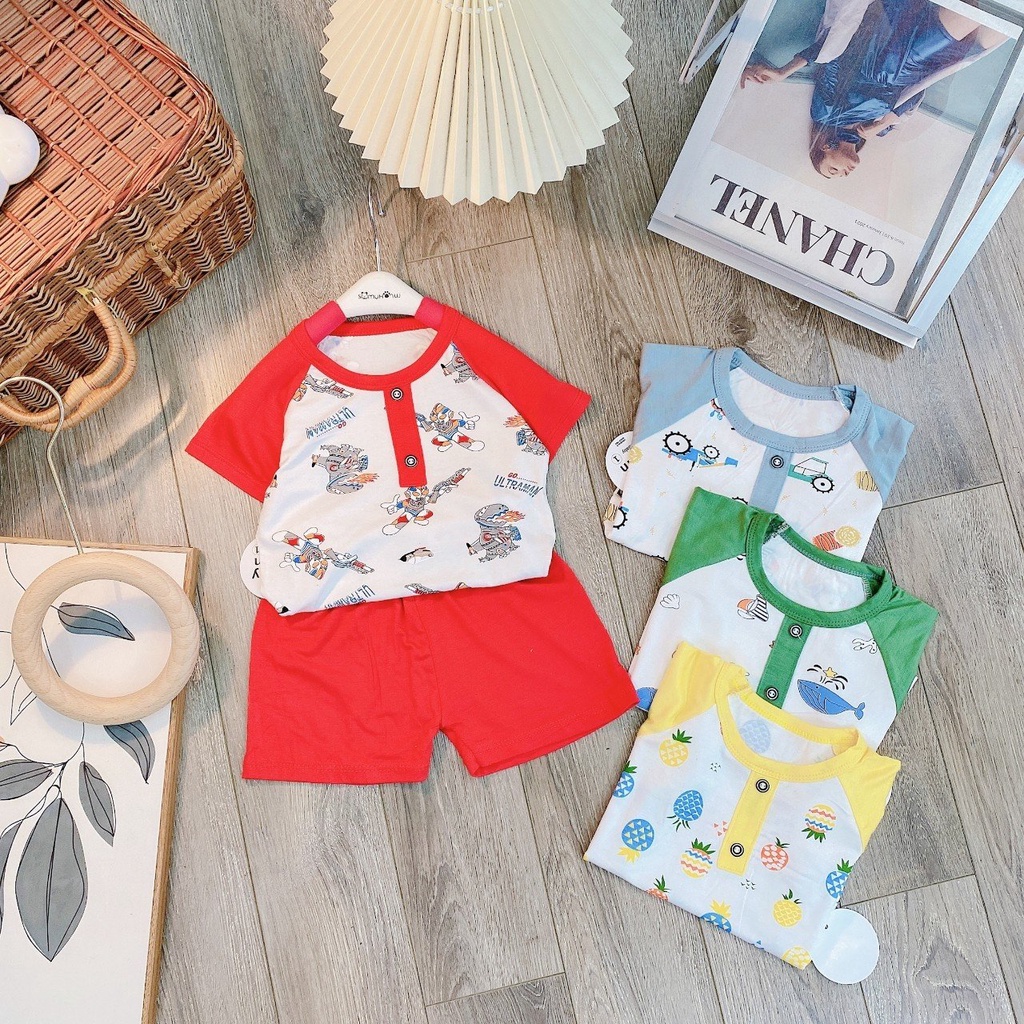 Bộ cộc tay thun lạnh cúc ngực cho bé