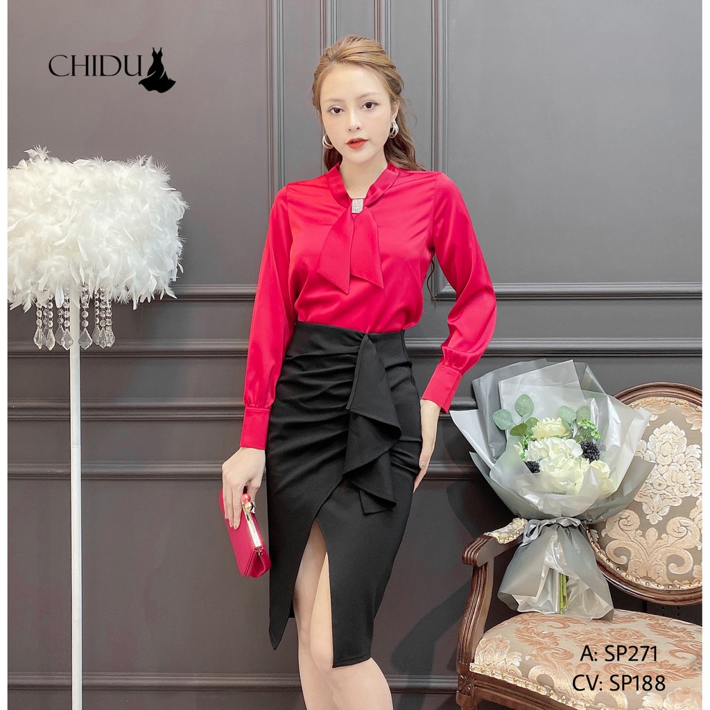 [ Mã WASTRUN4 giảm 10% tối đa 30K đơn 99K] CHIDU chân váy cúc bọc - SP273