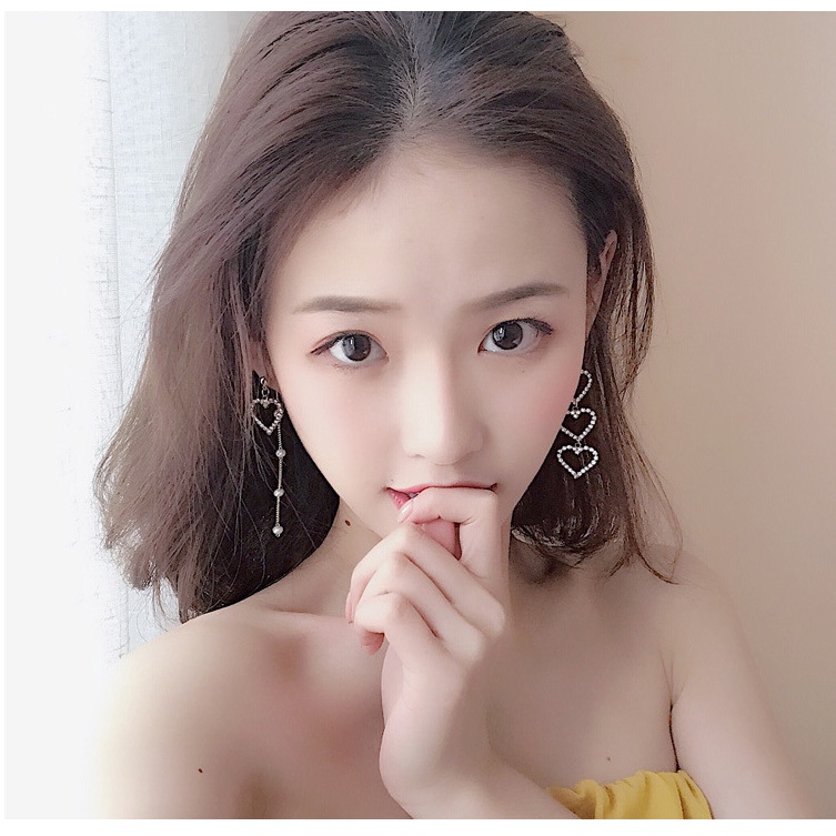 Khuyên Tai Hình Trái Tim Đính Đá Pha Lê Và Ngọc Trai Nhân Tạo Phong Cách Hàn Quốc Mới