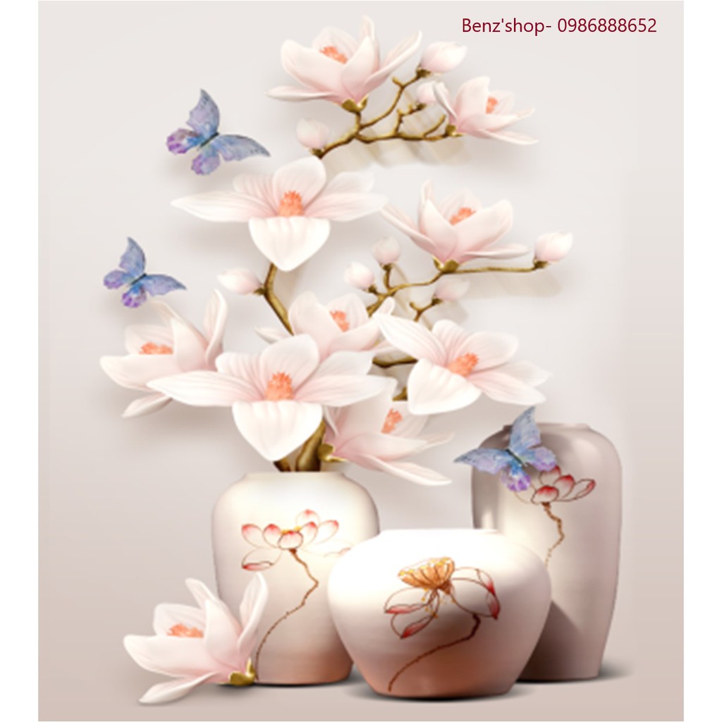 Tranh đính đá Bình hoa lan trắng Kt 57*70 cm | Tranh thêu chữ thập LV3261 ( 57*70cm)