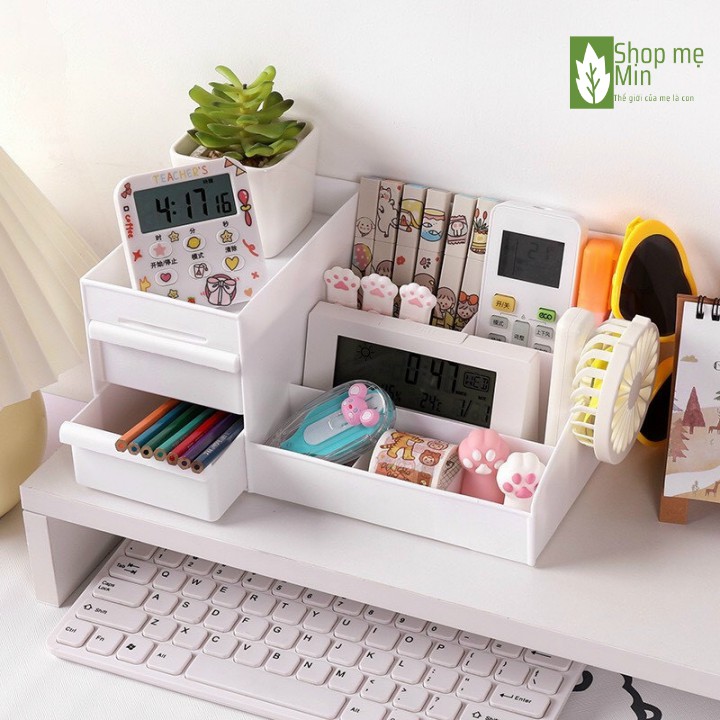 Kệ đựng đồ trang điểm 3 tầng mini, Kệ đựng mỹ phẩm đa năng bằng nhựa 3 tầng nhiều ô tiện ích -MIN43