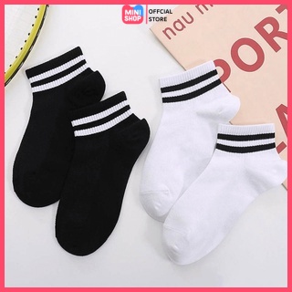 [Hoa Toc] Tất Vớ Nam Nữ Cổ Ngắn 2 Sọc Ngang Phong Cách Hàn Quốc