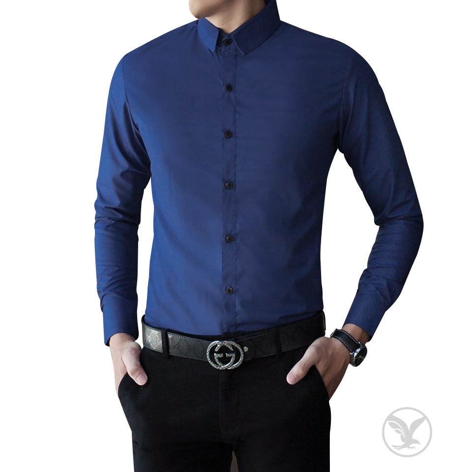 Sơ mi lụa trơn xanh đậm cực chất