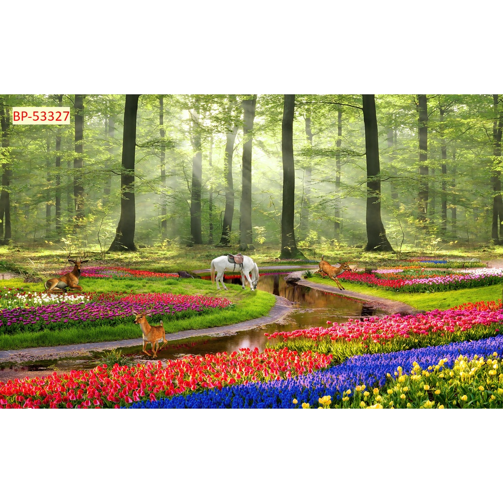 Tranh 3D phong cảnh thác nước chảy, sông suối nên thơ