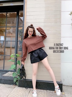 Croptop Tay Dài Phối Dây Kéo
