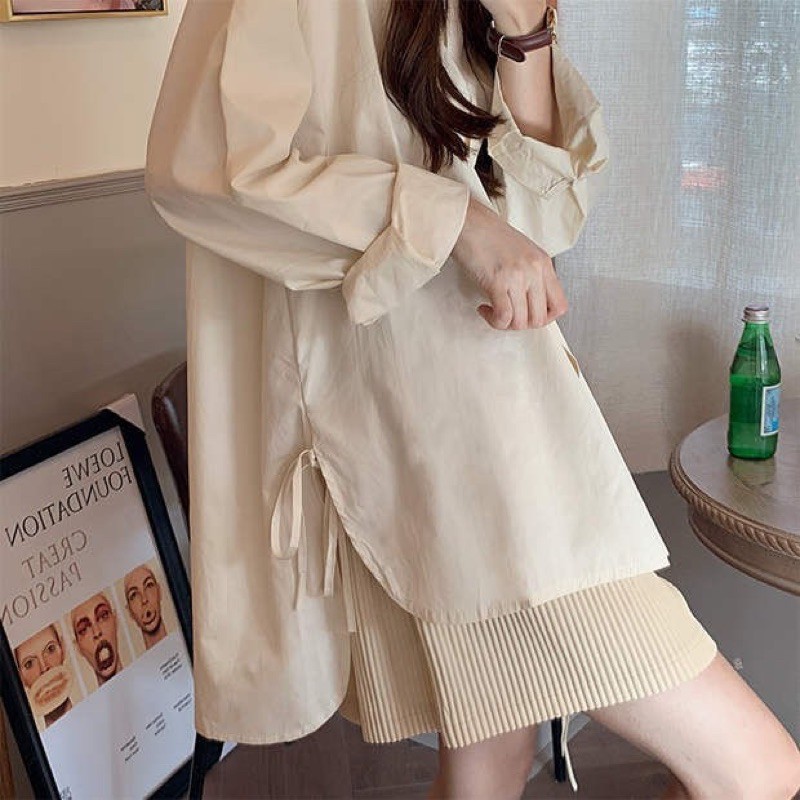 Sơ mi oversize buộc dây vintage - mã 012