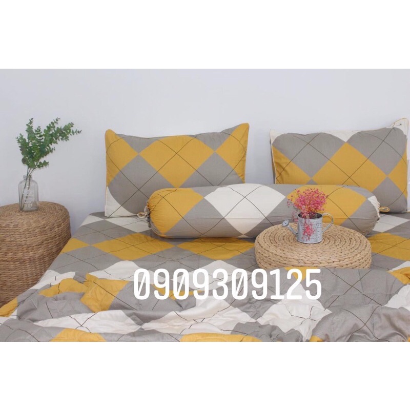 Drap cotton 100% , ga trải giường cao cấp chuẩn LOGO CTY mẫu Ô vuông vàng