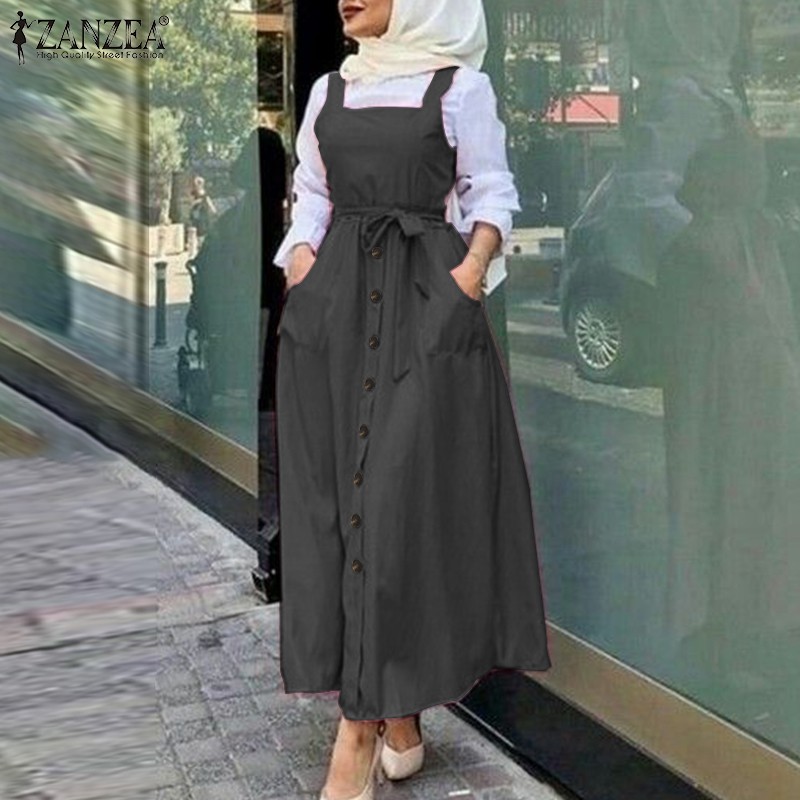 Đầm Zanzea Dáng Dài Không Tay Cổ Vuông Kiểu Hồi Giáo Thanh Lịch Xinh Xắn