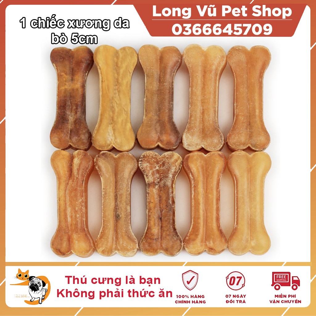 Xương cho chó gặm sạch răng xương da bò vệ sinh răng miệng size 5cm - Long Vũ Pet Shop
