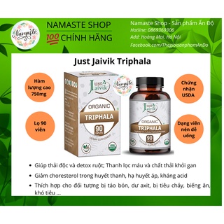 Viên uống hữu cơ thanh lọc, detox, thải độc hệ tiêu hóa - Just Jaivik Triphala 750mg