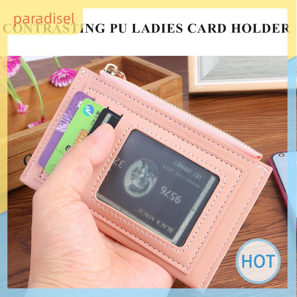 Ví đựng tiền nhiều ngăn dạng ngắn bằng da PU màu trơn thời trang min ih1 cho nữ