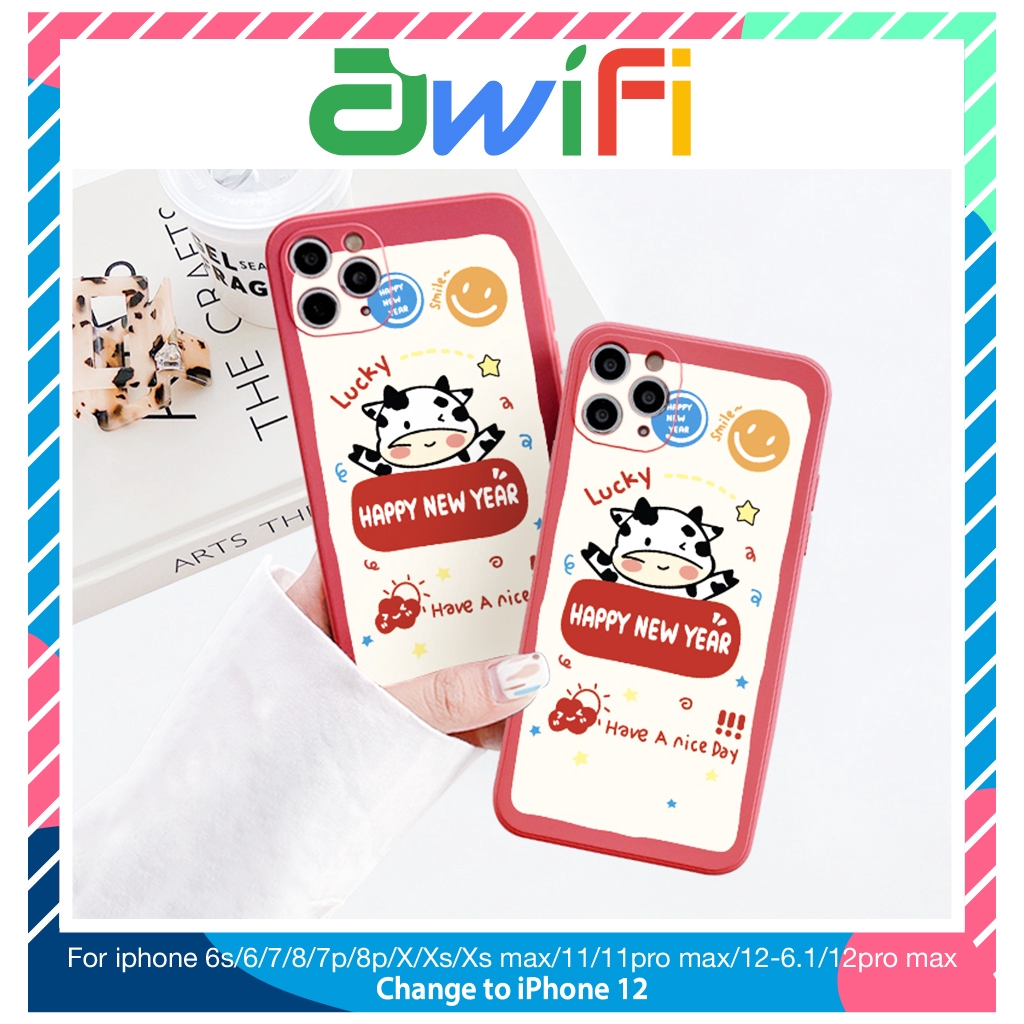 Ốp lưng iphone cạnh vuông bò lucky 5/5s/6/6plus/6s/6splus/7/7plus/8/8plus/x/xr/xs/11/12/pro/max/plus/promax - Awifi X5-4 | BigBuy360 - bigbuy360.vn