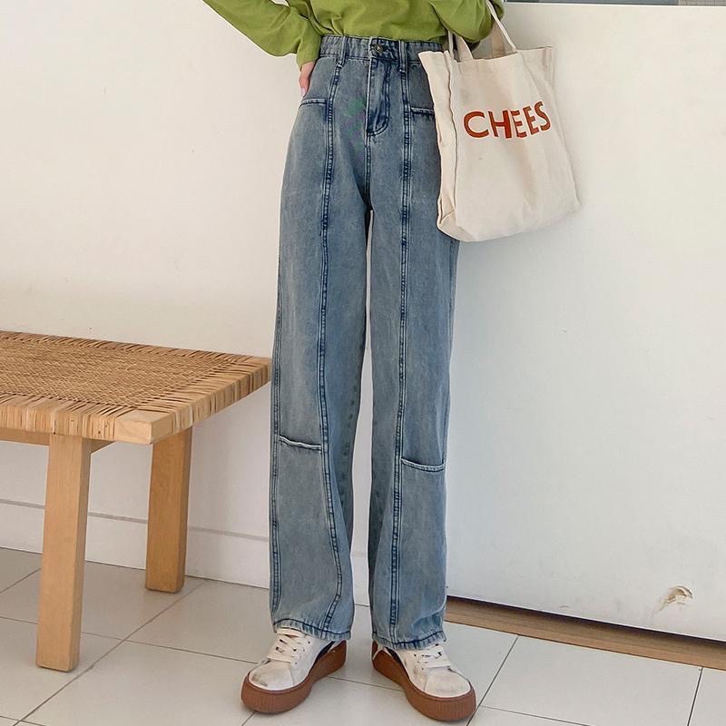 Quần Jean Nữ Ống Suông Đứng Màu Xanh Nhạt, Quần Bò Cạp Cao Basic Cá Tính Hot Trend Có Gân Đủ Size Loại 1 Style Ulzzang