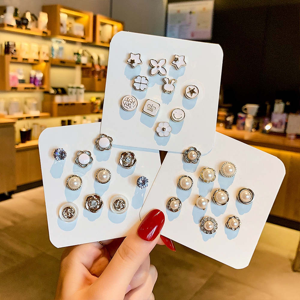 Set 10 Khuy Măng Sét Ngọc Trai Thời Trang Hàn Quốc Cho Nam Nữ