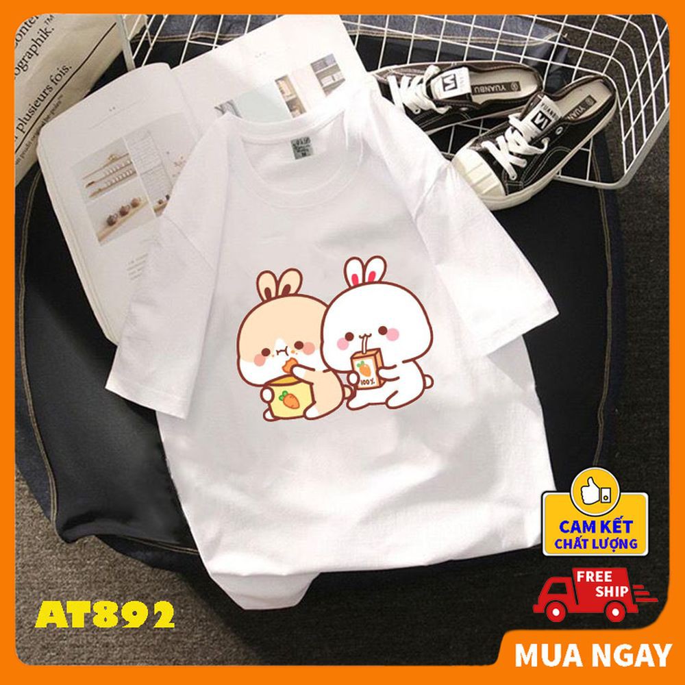 ÁO đôi nam nữ hình Thỏ Con Dễ Thương, áo cặt vải thun mềm mịn co dãn bốn chiều thấm hút mồ hôi thỏa mái KING