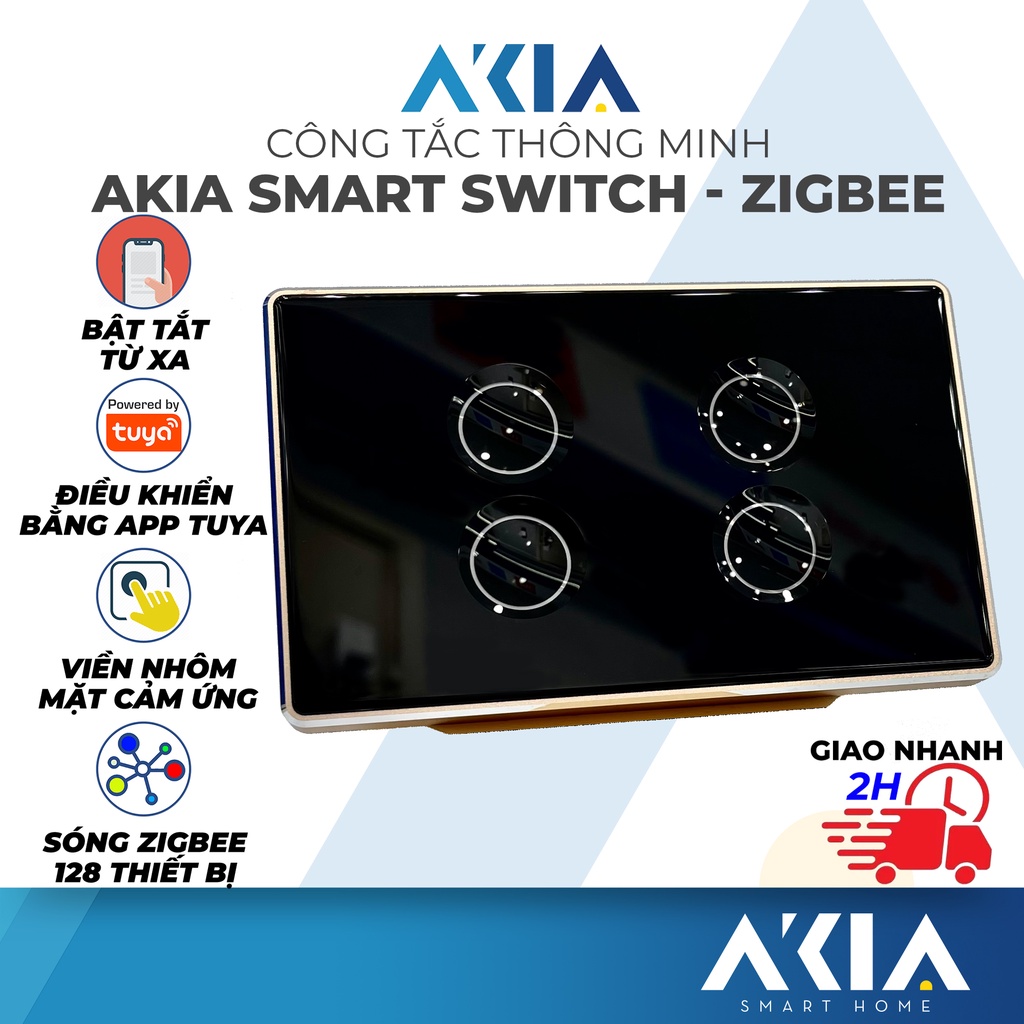 Công tắc Tuya zigbee AKIA điều khiển từ xa, viền nhôm mặt kính cảm ứng lõm, kết nối app Smart Life, cần có dây Nguội