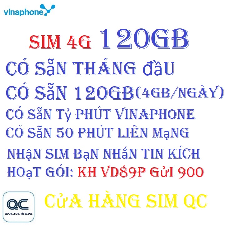 Sim 4G vinaphone mỗi ngày 4GB tỷ phút gọi nội mạng 50 phút liên mạng có sẵn tháng đầu