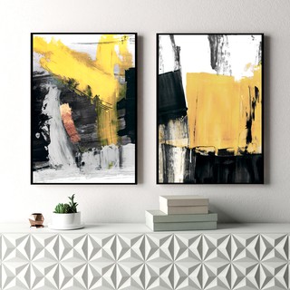 Combo 2 Tranh Canvas treo tường nghệ thuật trừu tượng ốp viền mỏng