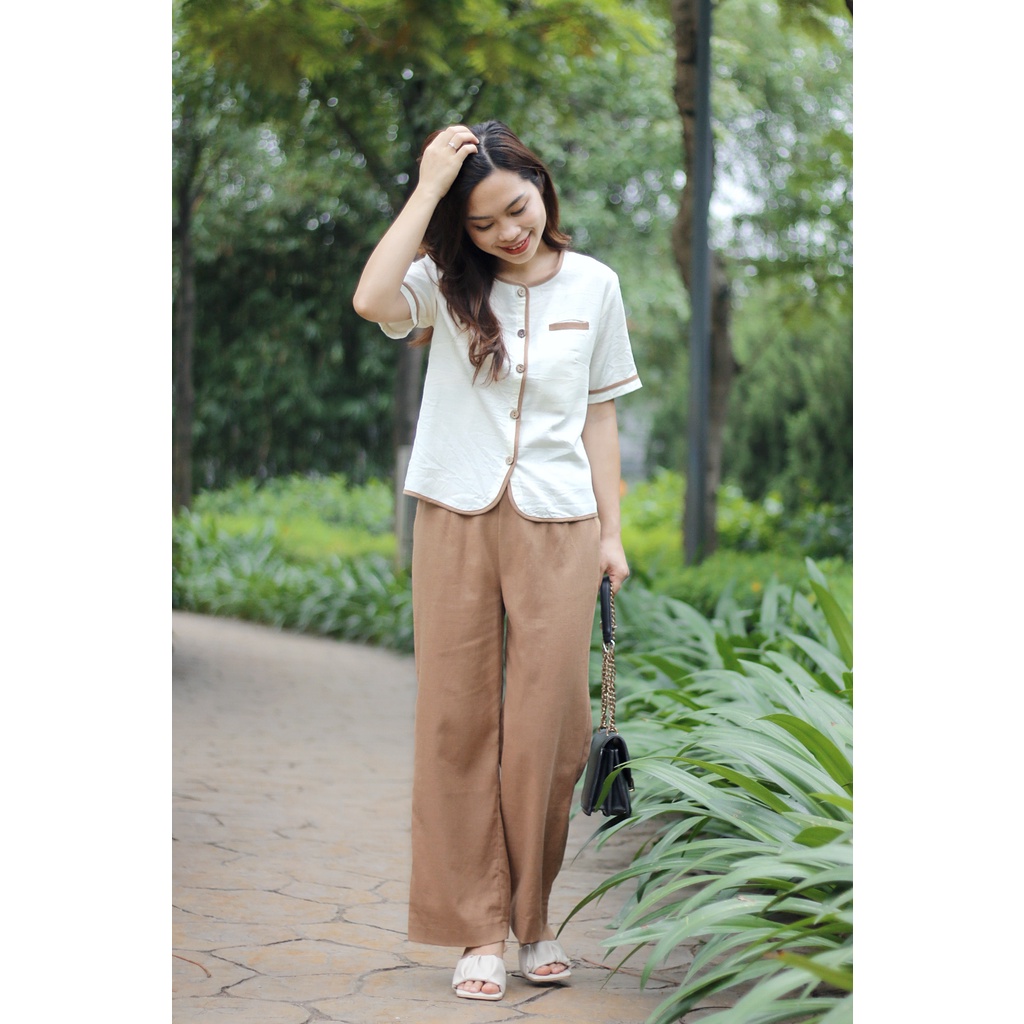 Set áo quần linen cổ tròn TAMY SET006