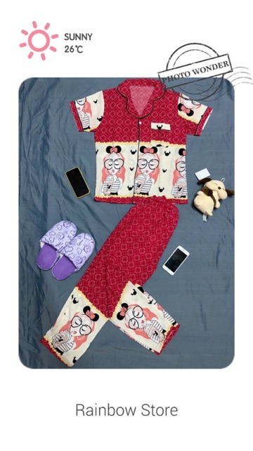 ⛔️[SALE SIÊU HOT] ⛔️ Bộ ngủ pijama chất vải lụa satin cao cấp hoạ tiết cô gái ( tay cộc, quần dài ).