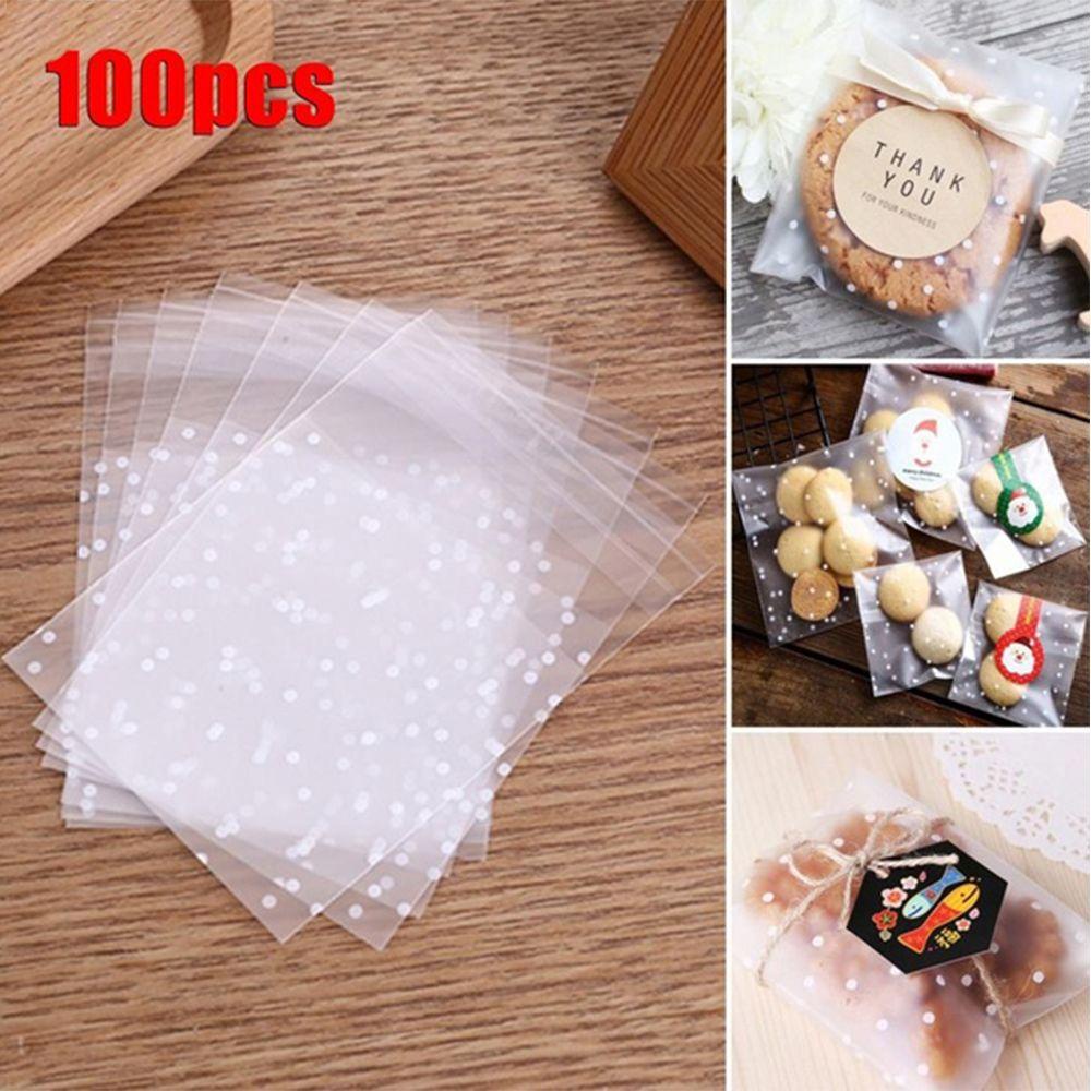 Set 100 Túi Dán Mép Họa Tiết Chấm Bi Dùng Để Đựng Bánh Quy / Kẹo