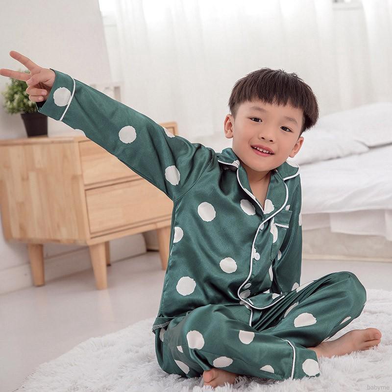 Baby Girls Boys Polka Dot Print Sleepwear Set Long Sleeve Button Blouse Tops+Pants Pajamas