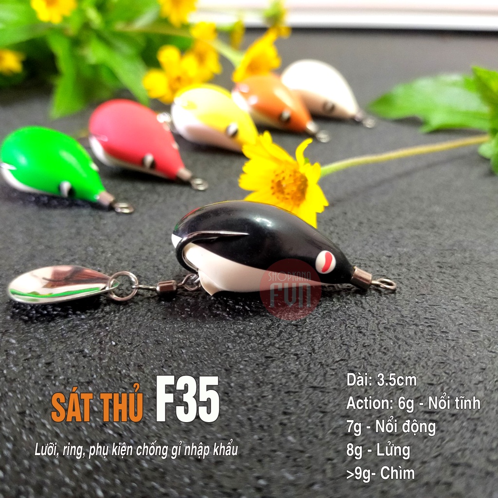 Mồi giả nhái hơi F35 mini, dài 3.5cm, siêu nhạy cá (Trị từ bú bình tới Hugo)