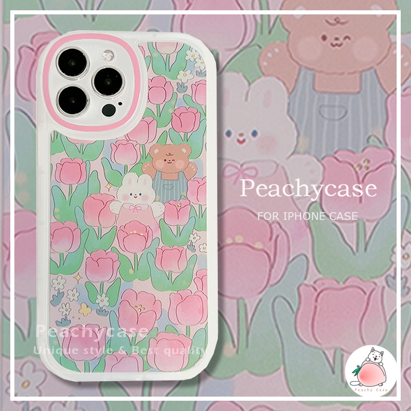 Ốp Điện Thoại TPU Mềm Nhám Chống Sốc Hình Hoa Tulip Gấu Thỏ Cho iPhone 13 Mini 12 Pro Max 11 Xr Xs Max X 7 8 Plus 12Mini