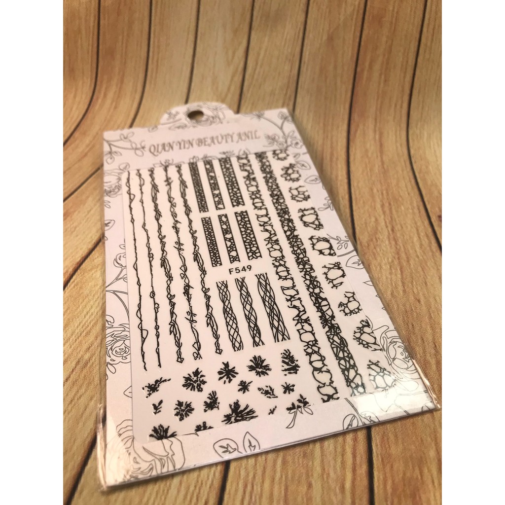 Hình dán móng tay - Sticker dán móng hình lưới đen F549