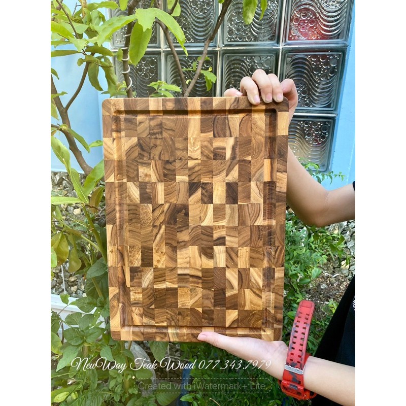 Thớt Gỗ Teak ghép đầu cây DC04 38x250x350mm #thotgoteak