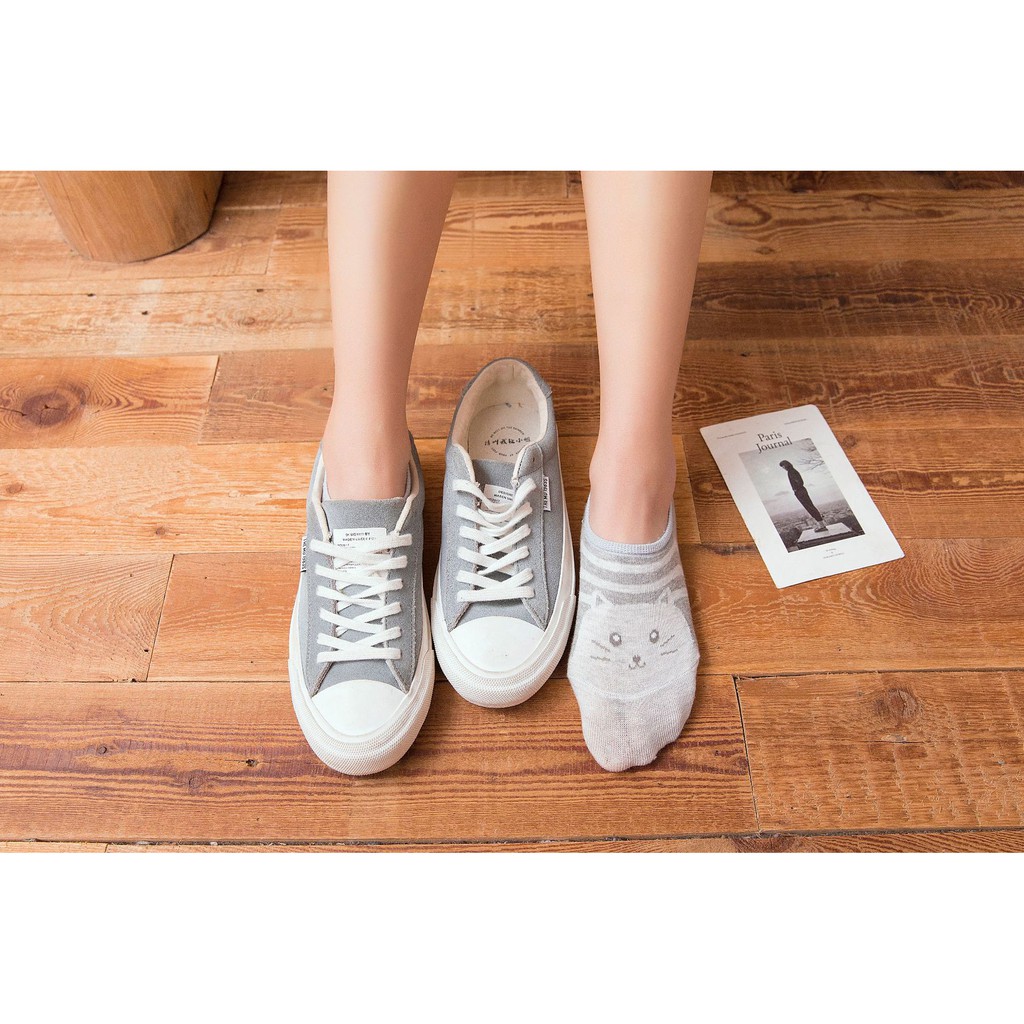 COMBO 5 ĐÔI Tất lười, tất hài cổ ngắn ✨ gót cao su chống trơn✨  hình mèo xinh xắn Gommiecorner