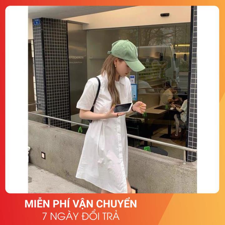 Đầm Sơ Mi Thô Hàn 24AP Nữ [FREESHIP] Váy suông dáng rộng tay lỡ, thiết kế viền eo màu TRẮNG | BE cá tính Ulzzang | BigBuy360 - bigbuy360.vn