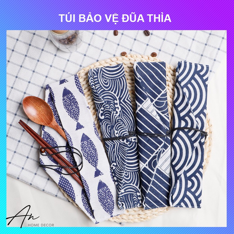 Túi đựng đũa thìa bằng vải phong cách Nhật