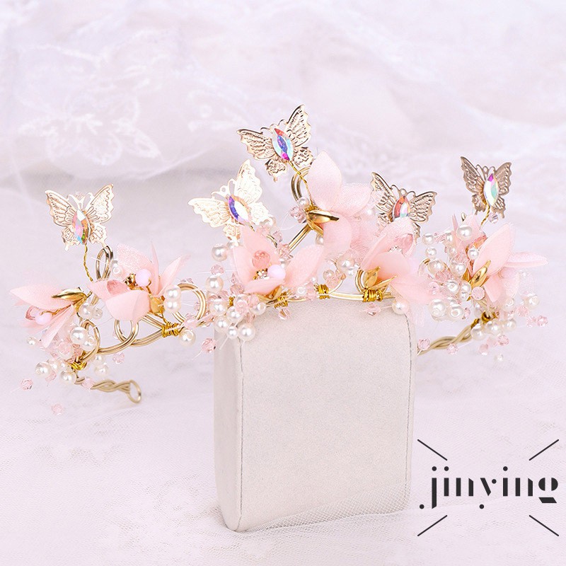 GETNOIVAS Vương miện cài tóc đính hoa phối hạt ngọc trai giả phong cách trang nhã cho cô dâu