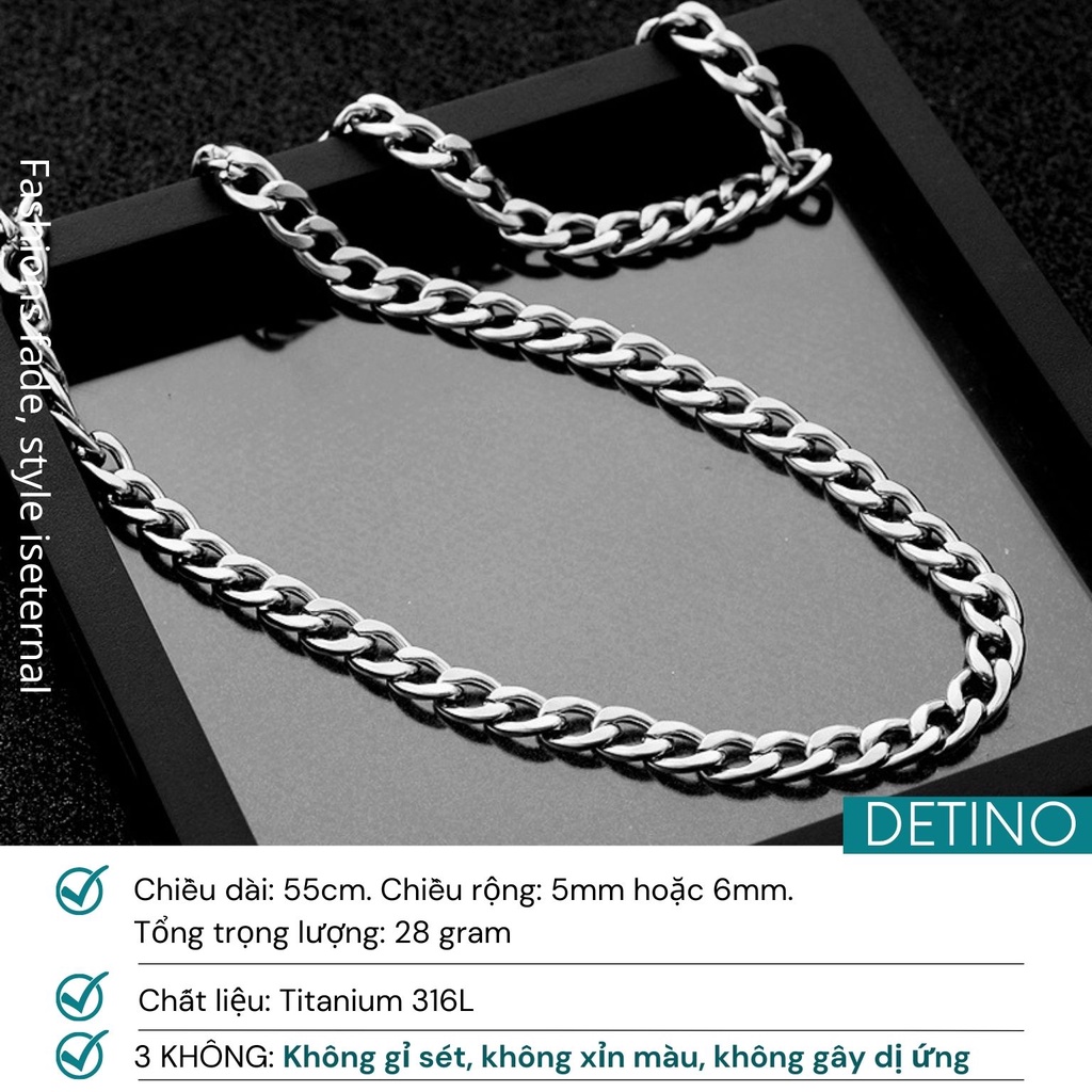 Dây chuyền nam đẹp titan bạc, vòng cổ nam xích dài Cuban không gỉ Basic hiphop phong cách Hàn Quốc cao cấp DETINO DC14