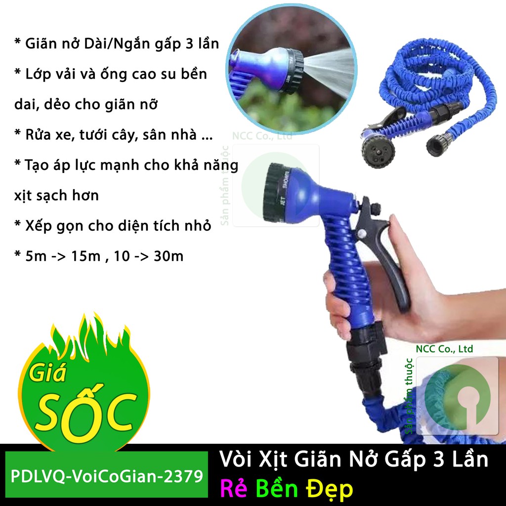 Vòi xịt co giãn nở gấp 3 lần ban đầu xịt sân vườn rửa xe thông minh Xhose 15m - 30m - NPDLVQ-VoiCoGian-2379