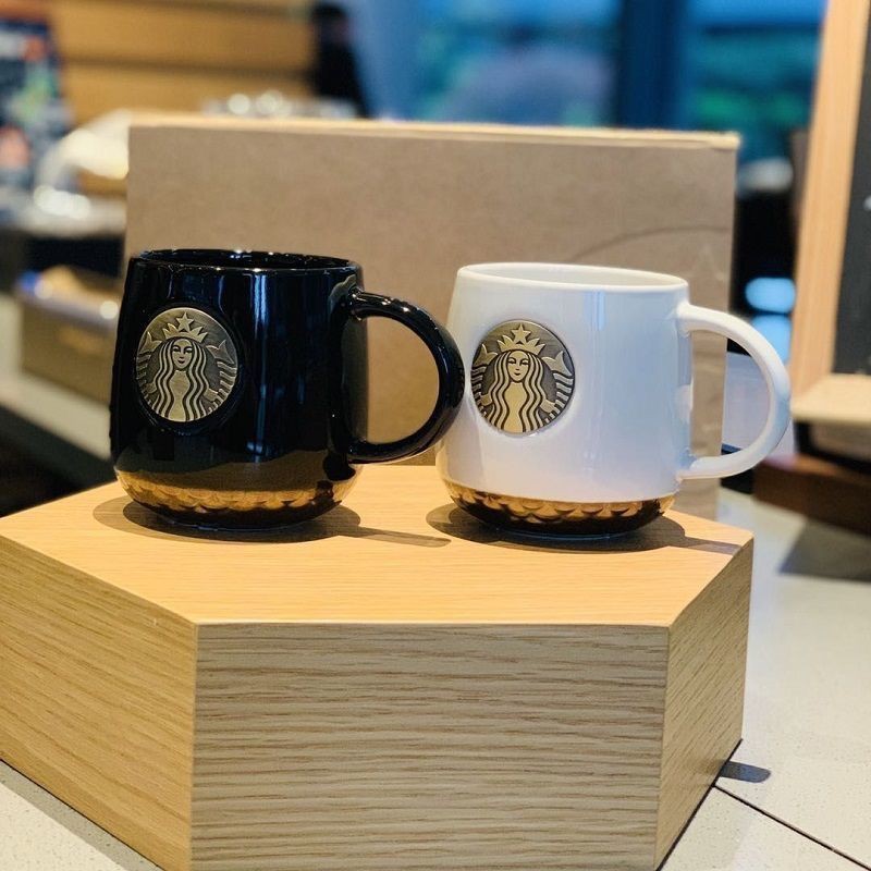 Cốc uống cà phê Starbuck kèm muỗng và nắp bằng sứ chất lượng cao