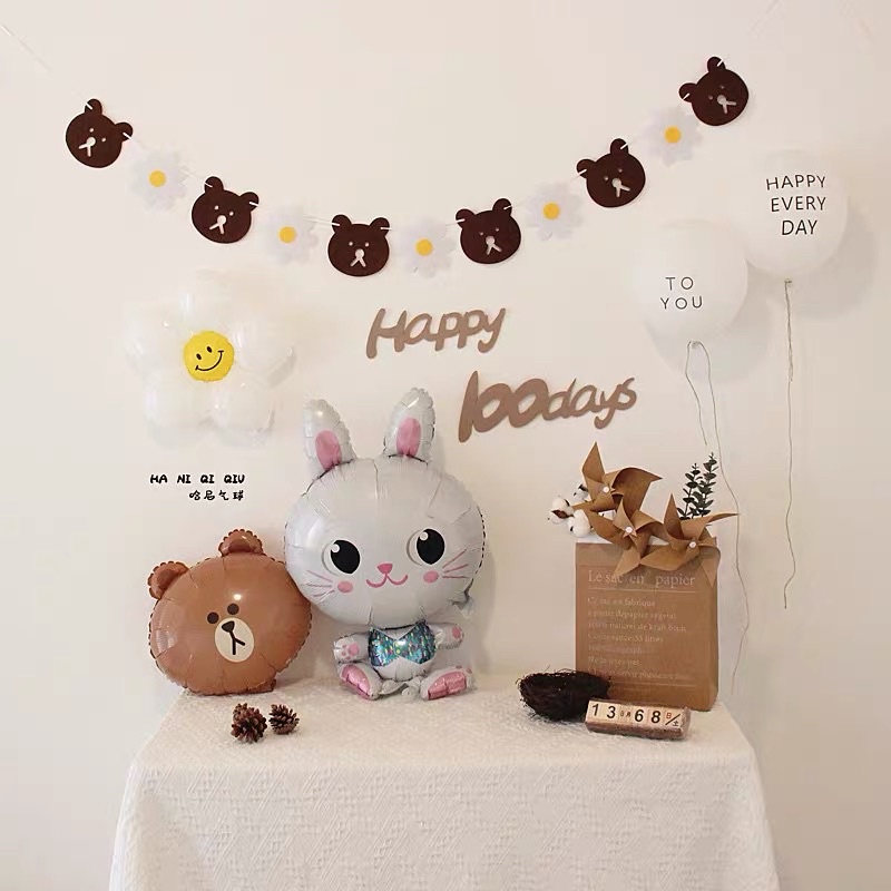 Dây Cờ Mặt Cười Gấu Hoa Cúc Trang Trí Sinh Nhật Trang Trí Nhà Cửa - Yori Party