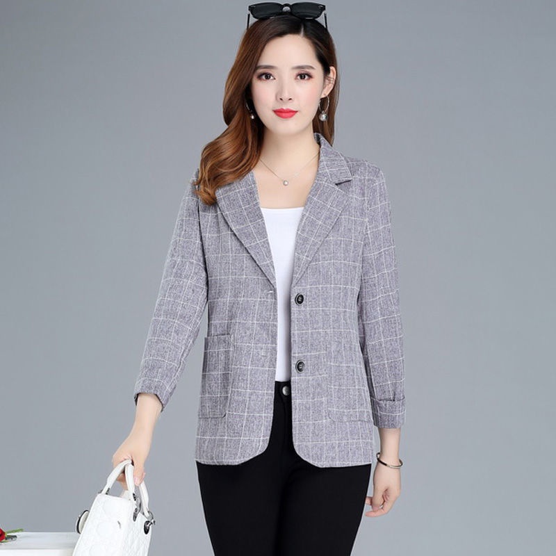 Áo khoác vest dáng ngắn họa tiết kẻ sọc thời trang xuân thu 2021 dành cho nữ