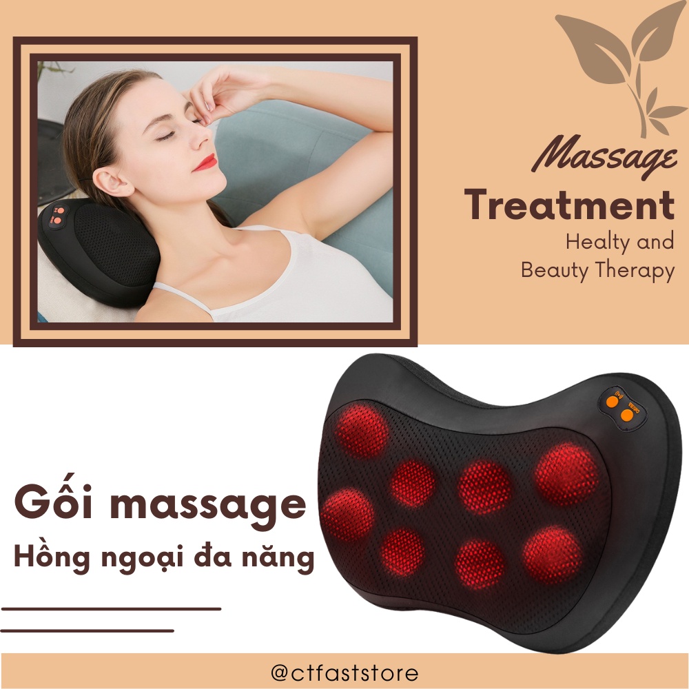 Gối massage 3Dđa năng CTFAST 016, công nghệ nhiệt hồng ngoại giảm đau cổ, vai, lưng