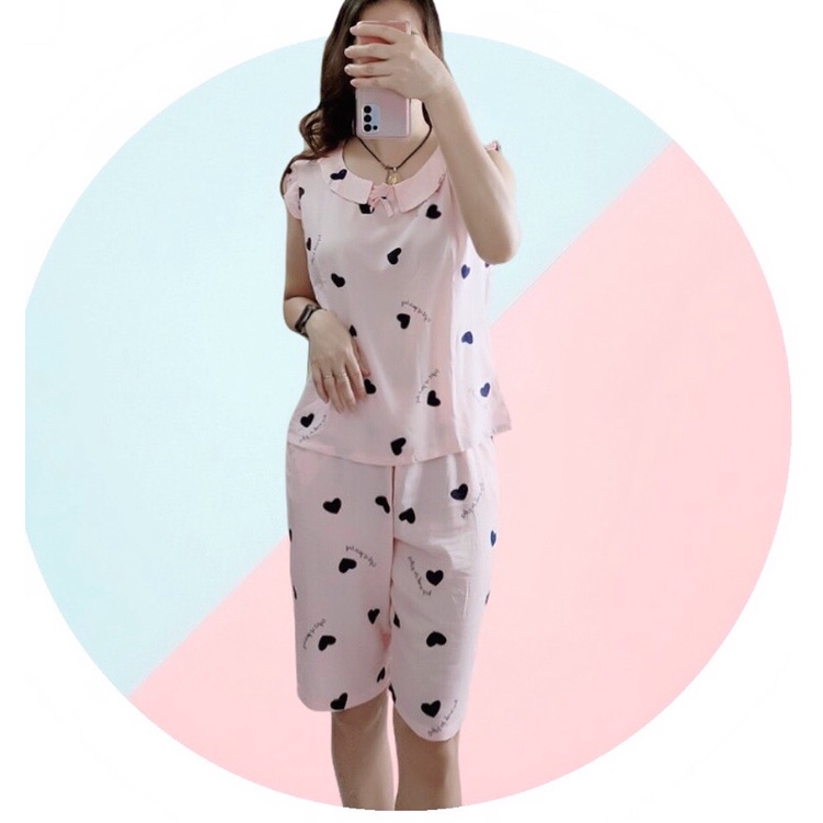 🌼Bộ lanh nữ quần lửng áo tay hến cổ sen vải VT