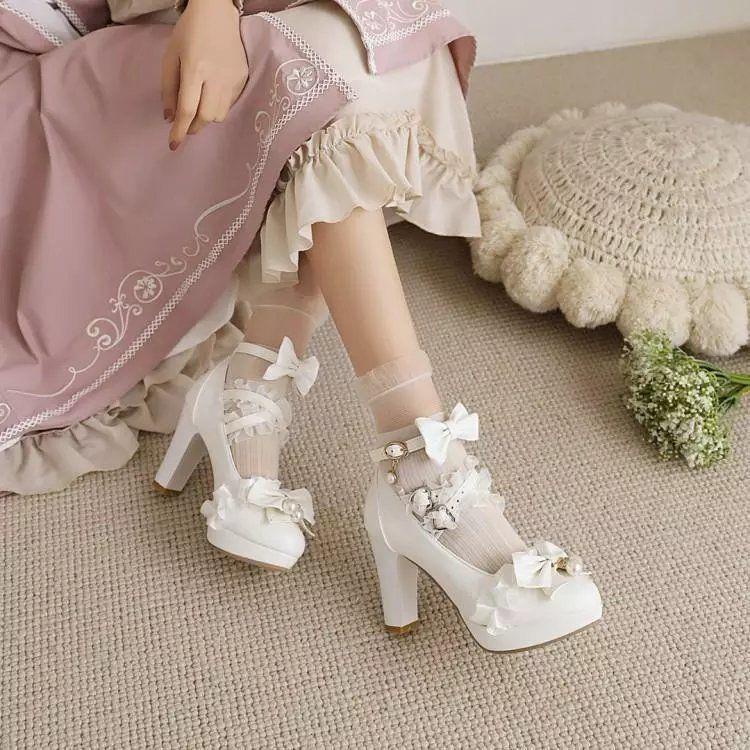 Giày Cao Gót Mũi Tròn Đế Dày Thời Trang Lolita Hàn Quốc 2022 plus
