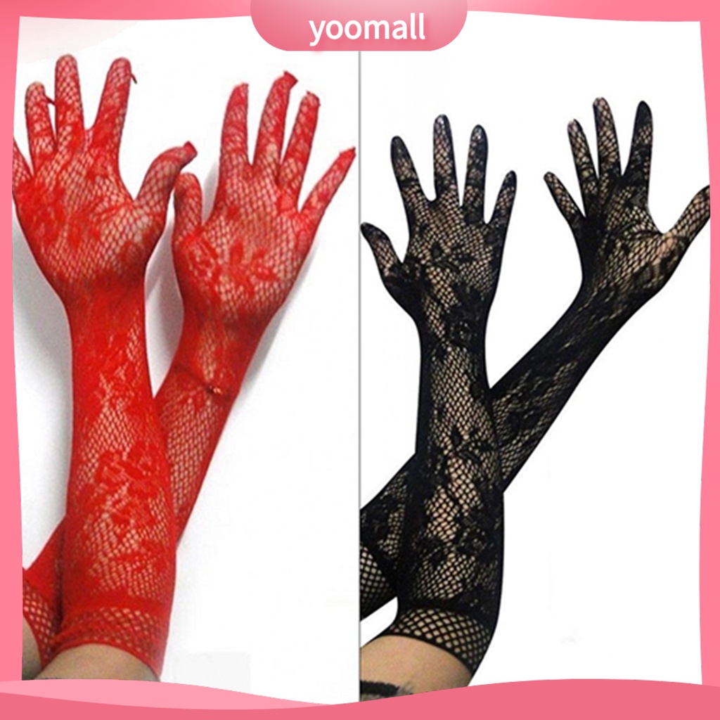 Găng Tay Dài Khuỷu Tay Phối Ren Hoa Gợi Cảm Cho Nữ