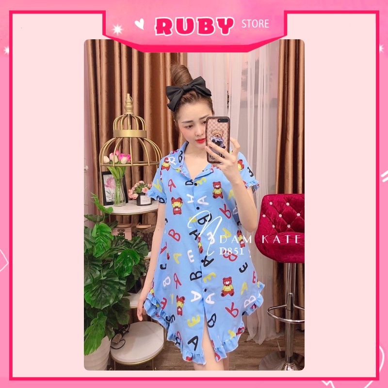 Đầm ngủ Hoạt Hình in Gấu họa tiết dễ thương, chất kate mịn đẹp Free Size Dưới 55KG ❤ Rubystorevn