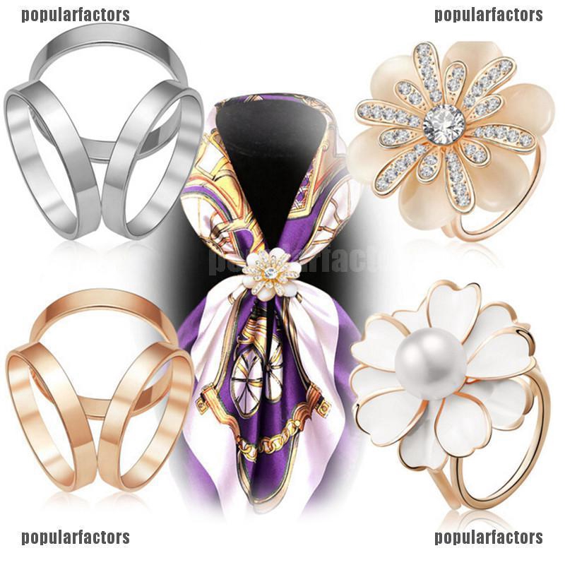 Nhẫn Khóa Khăn Choàng Đính Ngọc Trai Hình Hoa Trà