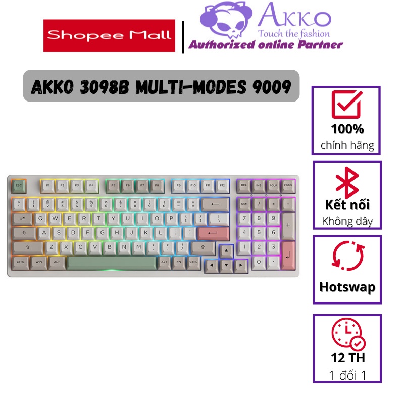 Bàn phím cơ AKKO 3098B Multi-modes 9009 (Bluetooth 5.0 / Wireless 2.4Ghz / Hotswap / Foam tiêu âm)