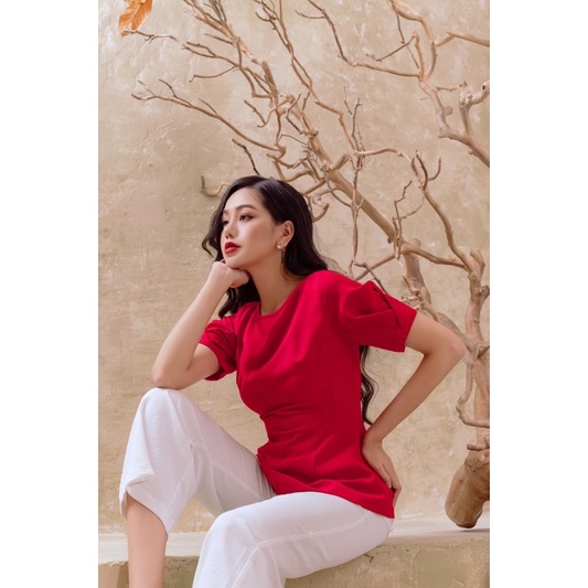Áo kiểu dáng peplum dây nơ sau AHOLIC A2746